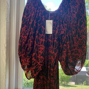 Manaola Black Maxi Dress with Red Floral Outline